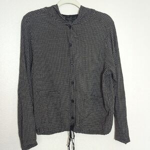 VINTAGE Black and Brown Checkered Button-Up Shirt With Hoodie Size M